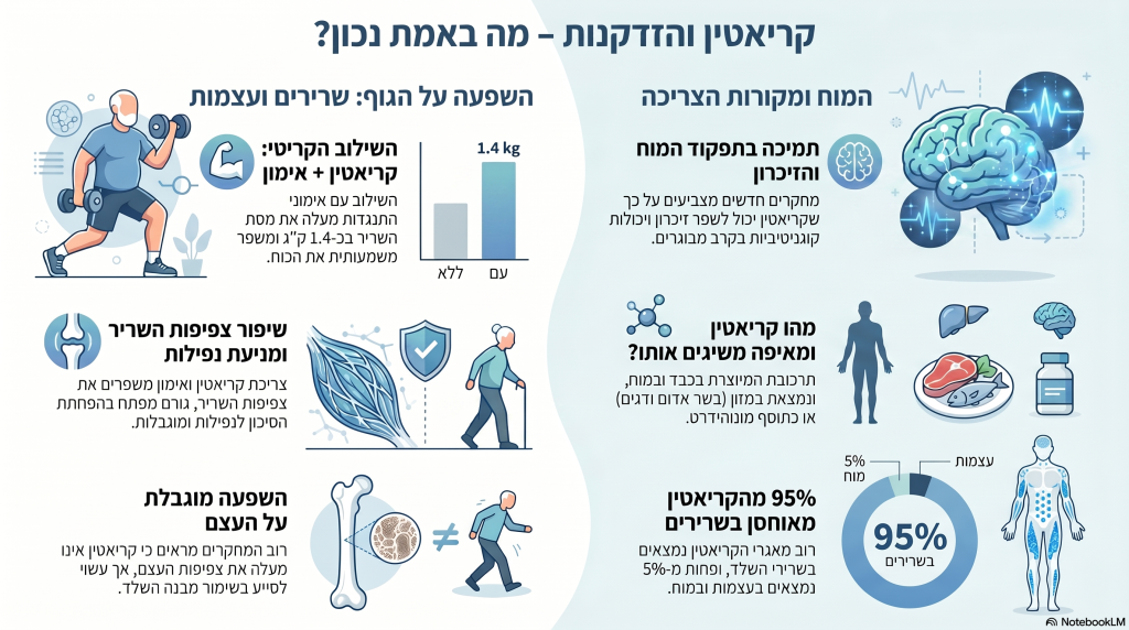 קריאטין מעל גיל 40: מה מוכח, מה מבטיח, ומה עדיין טרנד